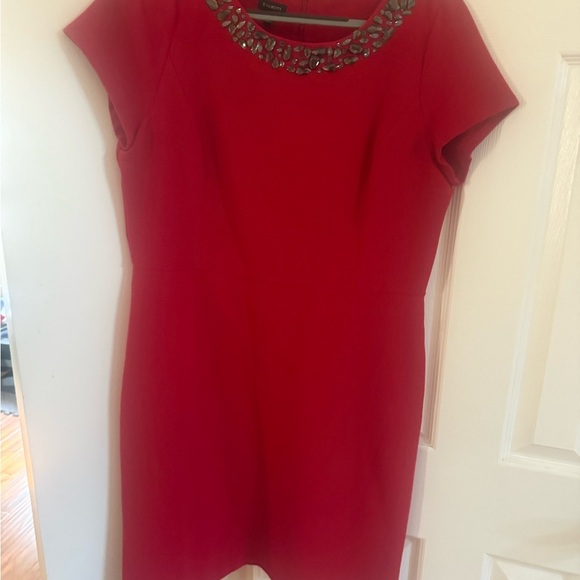 Talbot Beaded Ottoman Ponte Sheath Elegant Dress with Embellished Neckline - Picture 5 of 5